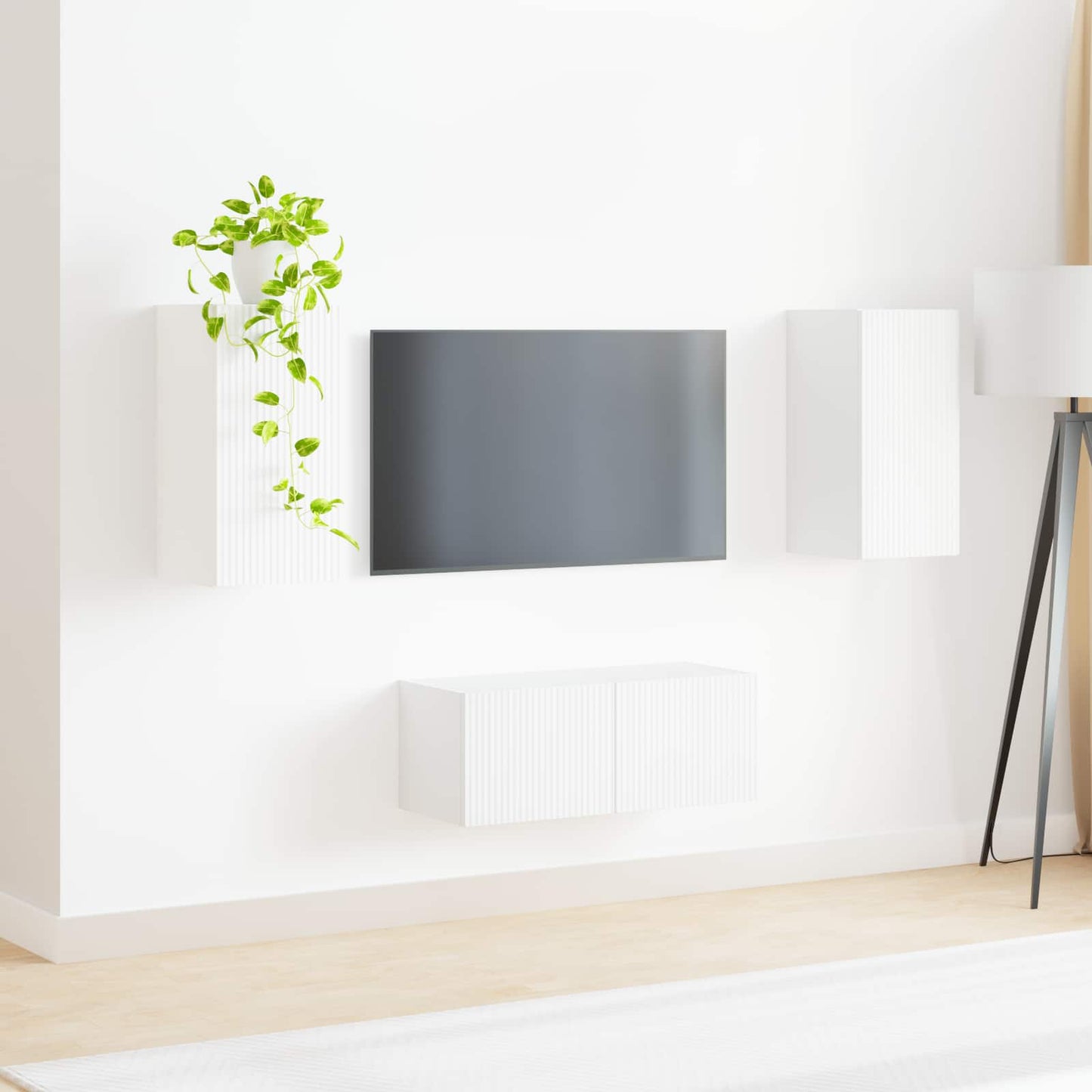 Tv-Meubelset Wandgemonteerd 2 Pcs Bewerkt Hout Wit