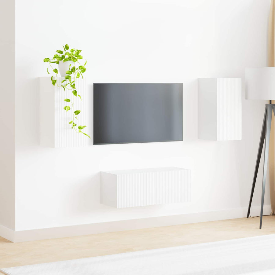 Tv-Meubelset Wandgemonteerd 2 Pcs Bewerkt Hout Wit