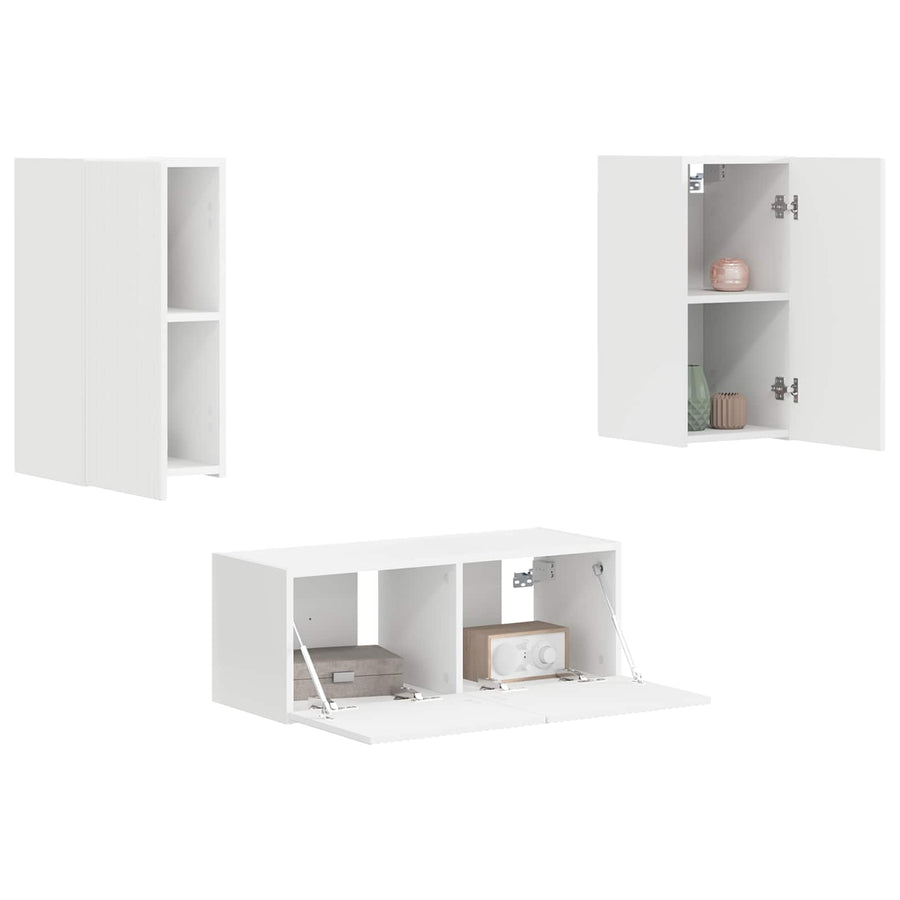 Tv-Meubelset Wandgemonteerd 2 Pcs Bewerkt Hout Wit