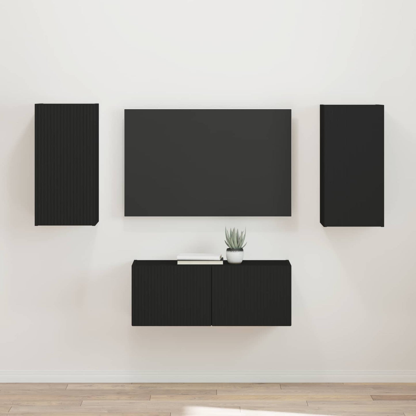 Tv-meubelset 2 pcs Zwart Bewerkt hout