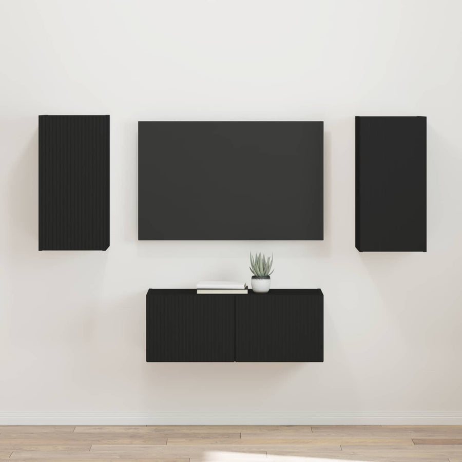 Tv-meubelset 2 pcs Zwart Bewerkt hout