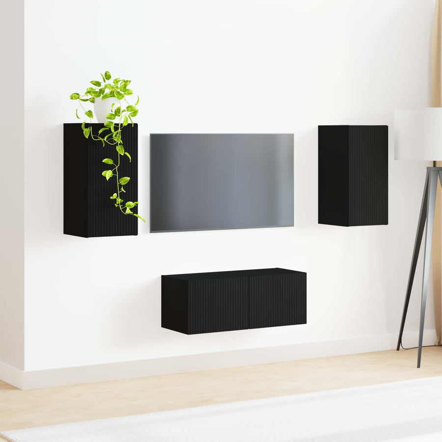 Tv-meubelset 2 pcs Zwart Bewerkt hout