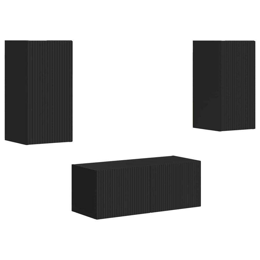 Tv-meubelset 2 pcs Zwart Bewerkt hout
