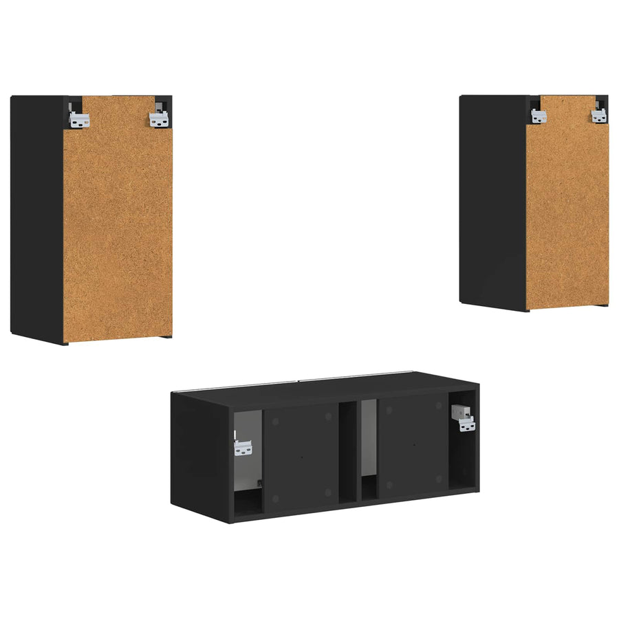 Tv-meubelset 2 pcs Zwart Bewerkt hout