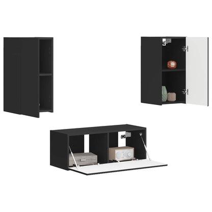 Tv-meubelset 2 pcs Zwart Bewerkt hout