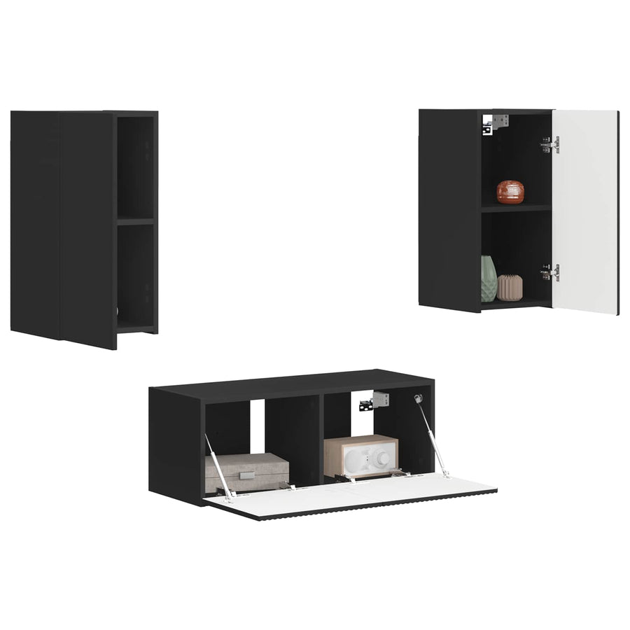Tv-meubelset 2 pcs Zwart Bewerkt hout