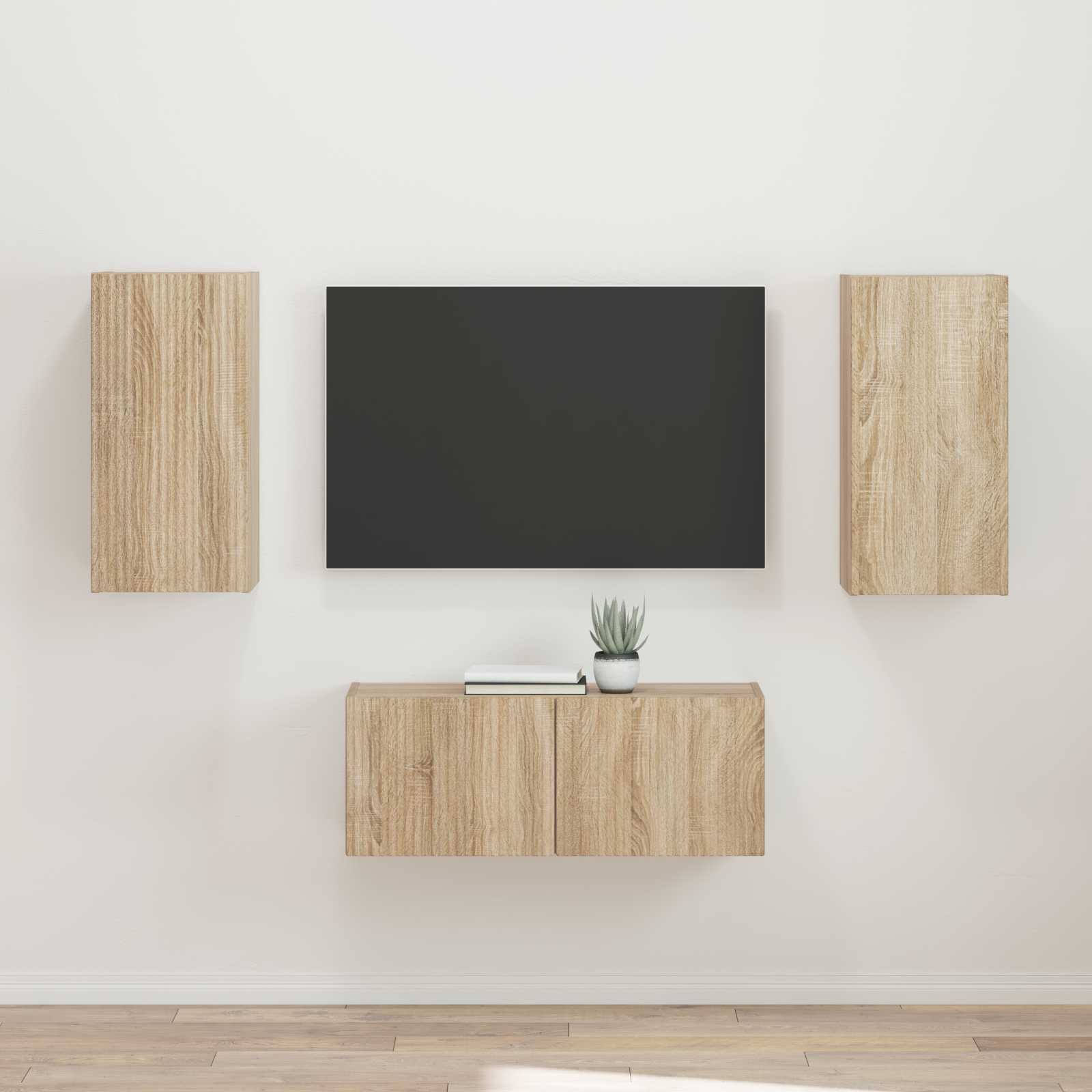 Tv-Meubelset Wandgemonteerd 2 Pcs Bewerkt Hout Sonoma eiken