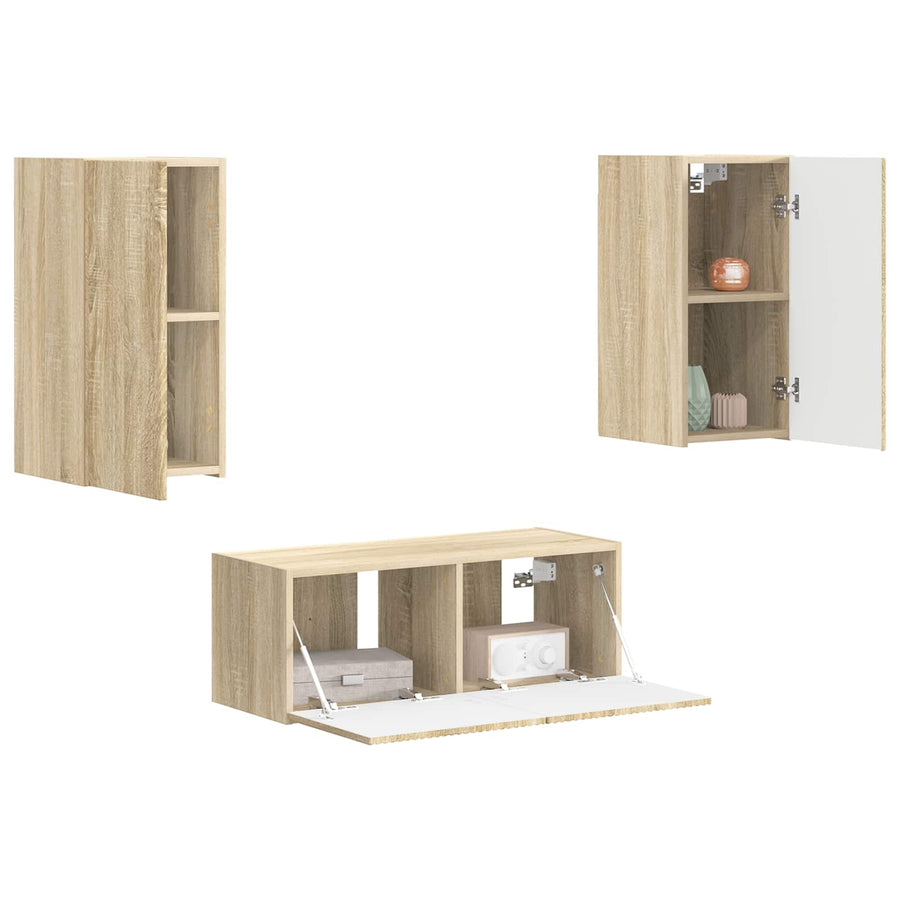 Tv-Meubelset Wandgemonteerd 2 Pcs Bewerkt Hout Sonoma eiken