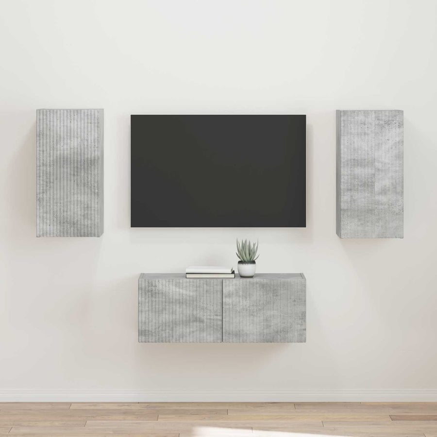 Tv-Meubelset Wandgemonteerd 2 Pcs Beton Grijs Bewerkt Hout Betongrijs