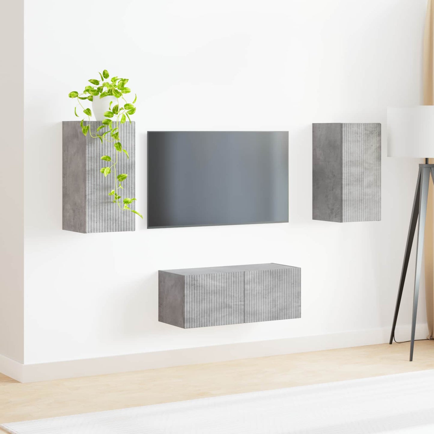 Tv-Meubelset Wandgemonteerd 2 Pcs Beton Grijs Bewerkt Hout Betongrijs