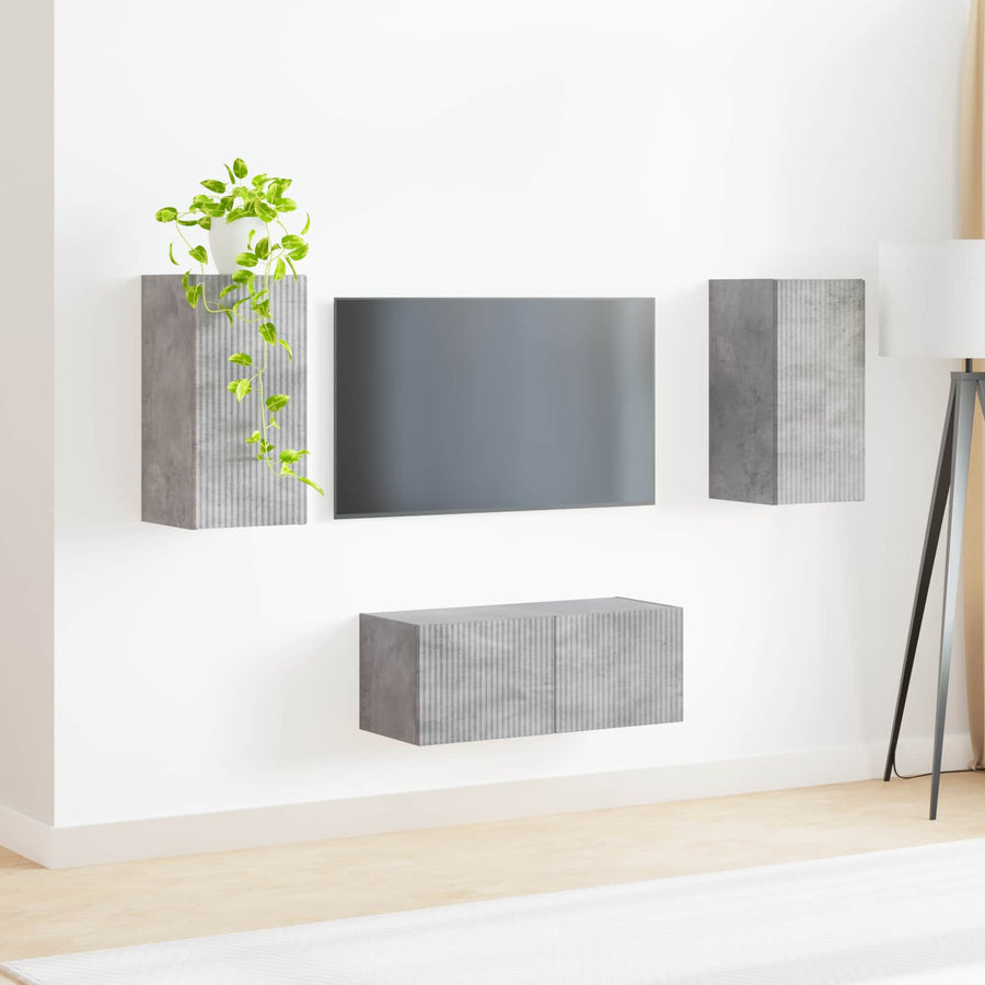 Tv-Meubelset Wandgemonteerd 2 Pcs Beton Grijs Bewerkt Hout Betongrijs