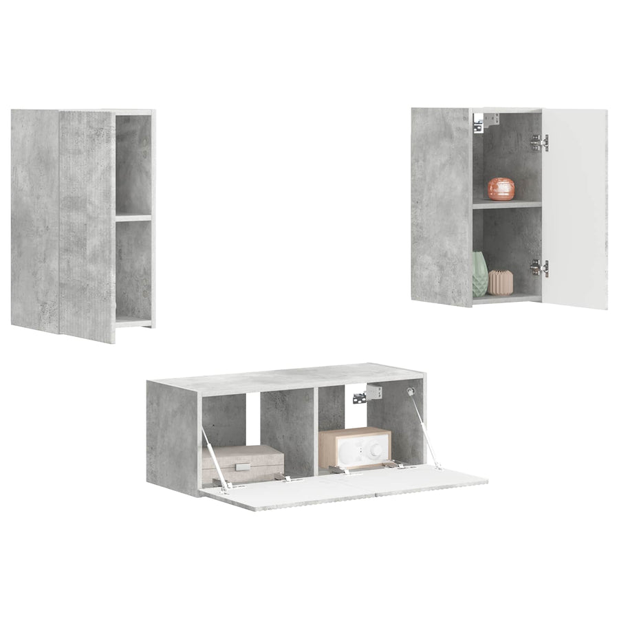 Tv-Meubelset Wandgemonteerd 2 Pcs Beton Grijs Bewerkt Hout Betongrijs