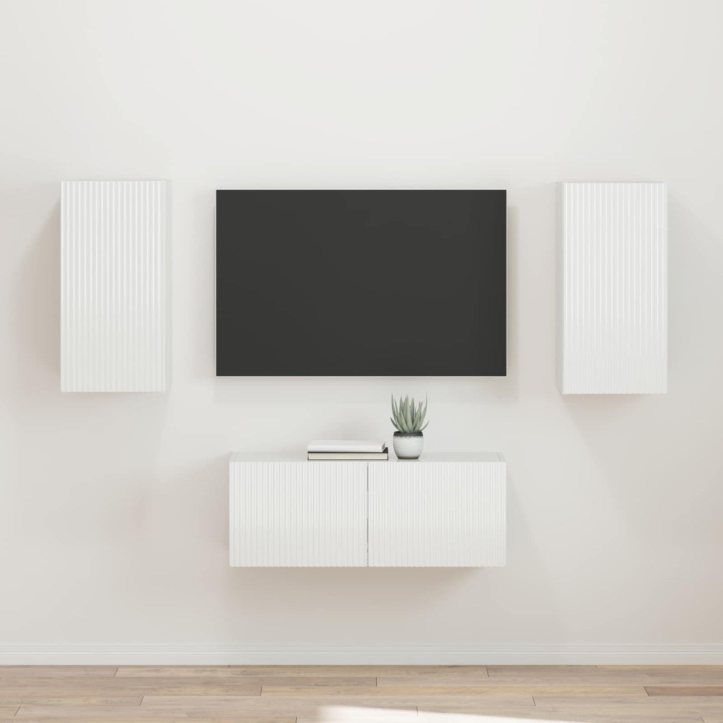 Tv-Meubelset Wandgemonteerd 2 Pcs Bewerkt Hout Hoogglans wit
