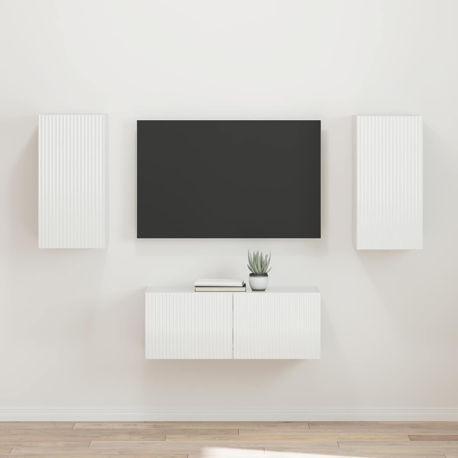 Tv-Meubelset Wandgemonteerd 2 Pcs Bewerkt Hout Hoogglans wit
