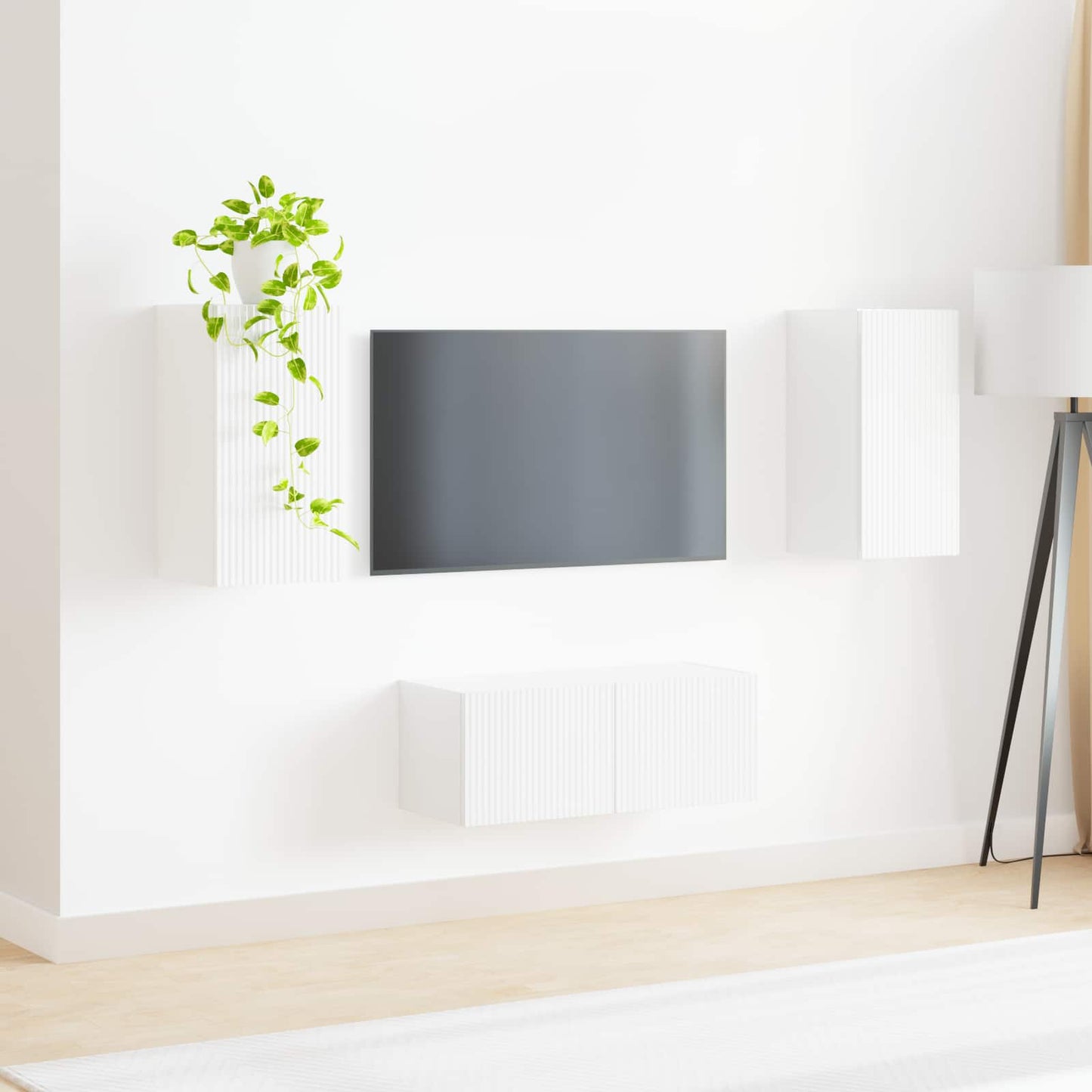 Tv-Meubelset Wandgemonteerd 2 Pcs Bewerkt Hout Hoogglans wit