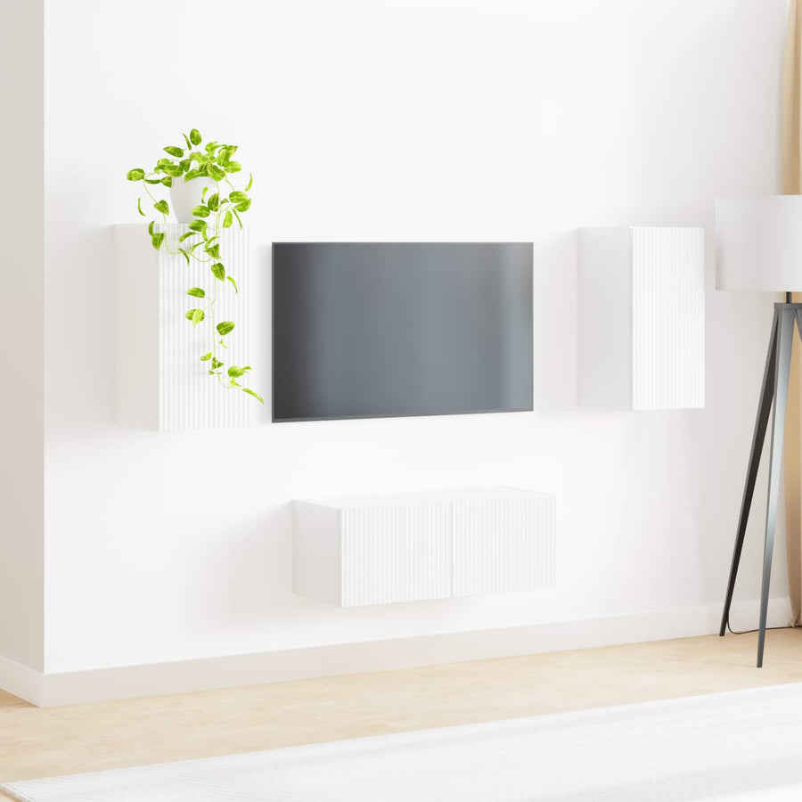 Tv-Meubelset Wandgemonteerd 2 Pcs Bewerkt Hout Hoogglans wit