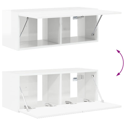 Tv-Meubelset Wandgemonteerd 2 Pcs Bewerkt Hout Hoogglans wit