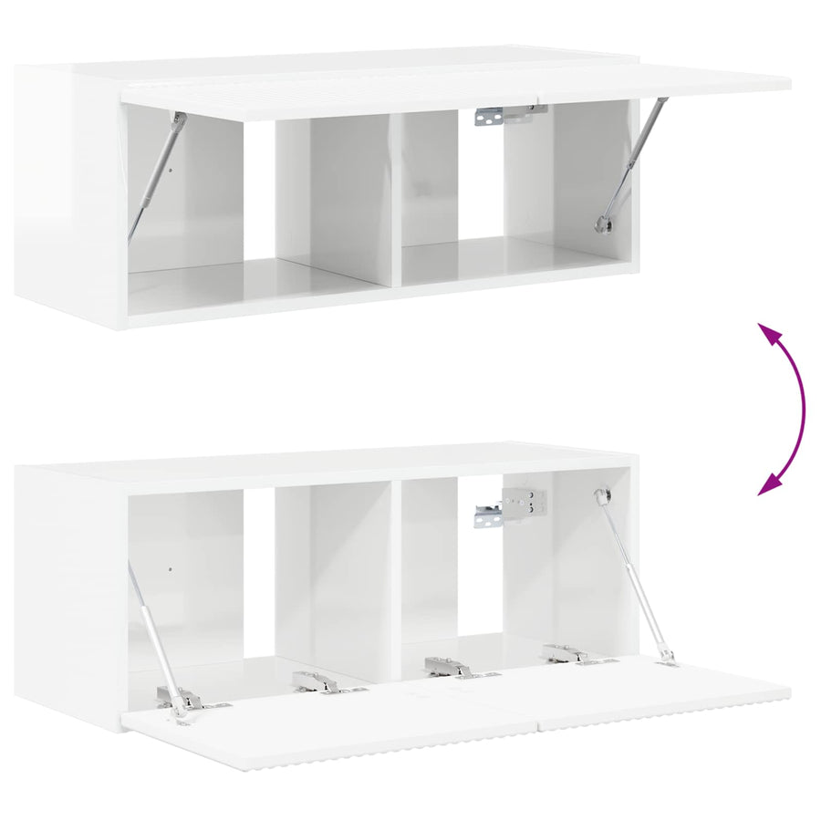 Tv-Meubelset Wandgemonteerd 2 Pcs Bewerkt Hout Hoogglans wit