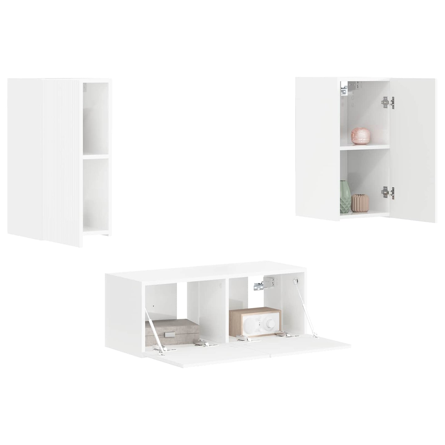 Tv-Meubelset Wandgemonteerd 2 Pcs Bewerkt Hout Hoogglans wit