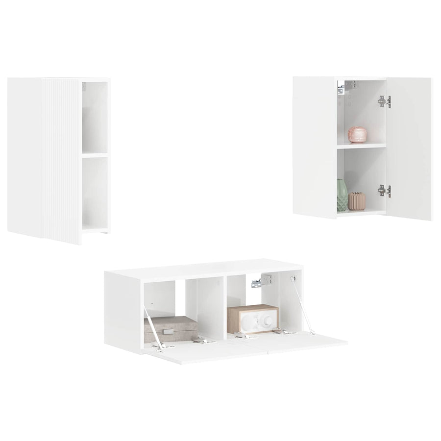 Tv-Meubelset Wandgemonteerd 2 Pcs Bewerkt Hout Hoogglans wit