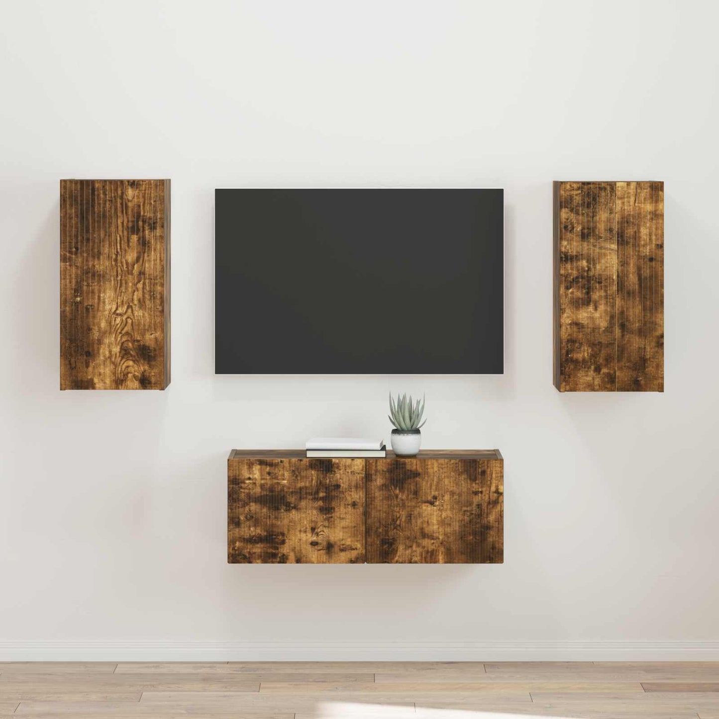 Tv-Meubelset Wandgemonteerd 2 Pcs Bewerkt Hout Gerookt eiken