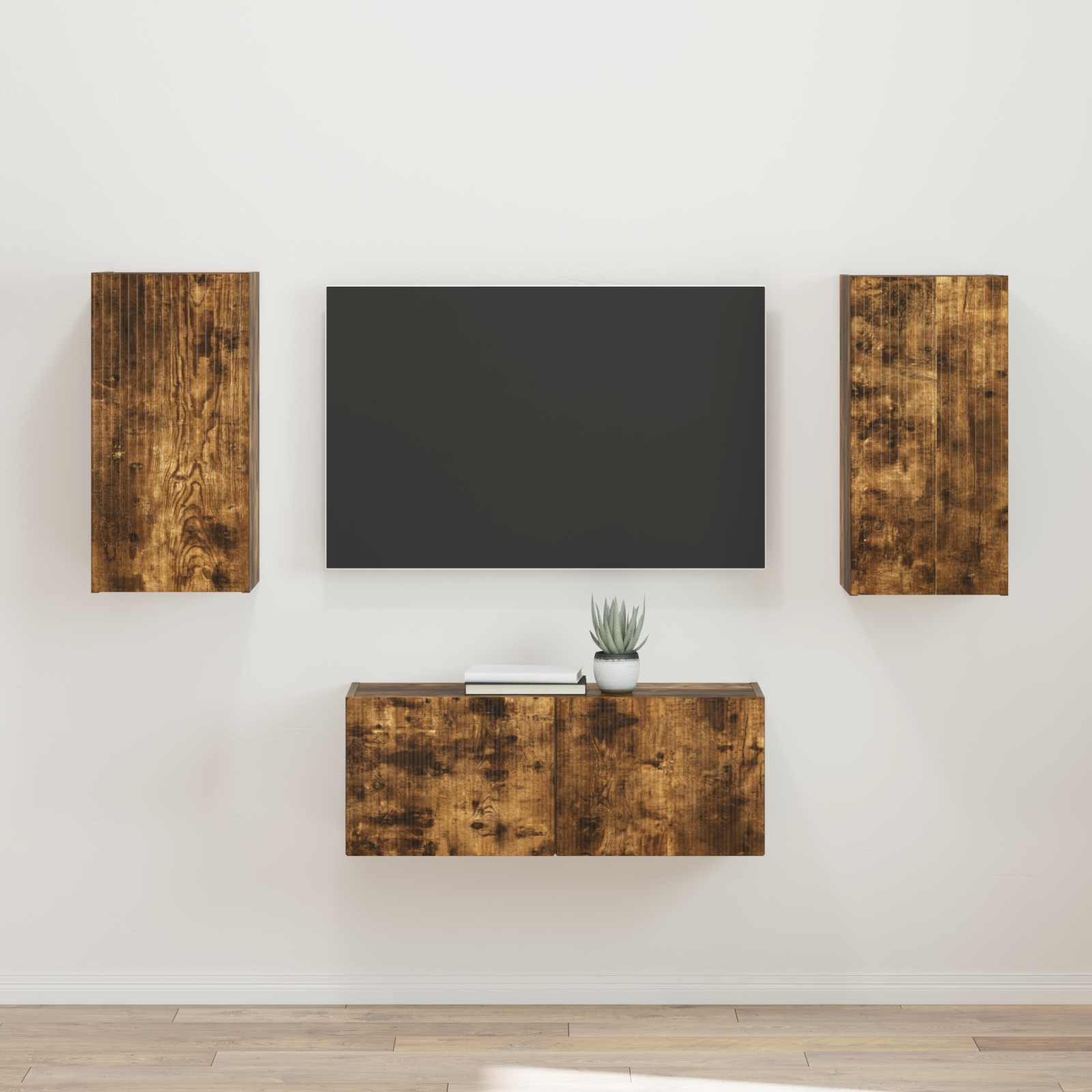 Tv-Meubelset Wandgemonteerd 2 Pcs Bewerkt Hout Gerookt eiken
