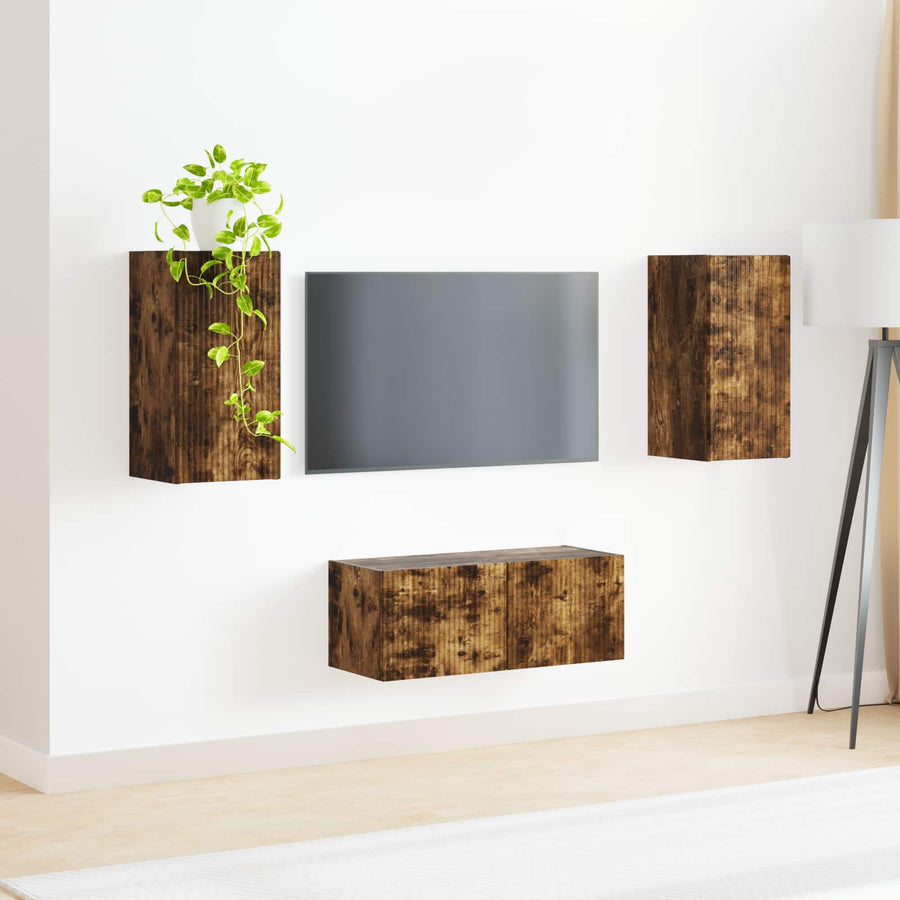 Tv-Meubelset Wandgemonteerd 2 Pcs Bewerkt Hout Gerookt eiken