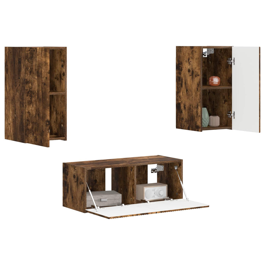 Tv-Meubelset Wandgemonteerd 2 Pcs Bewerkt Hout Gerookt eiken