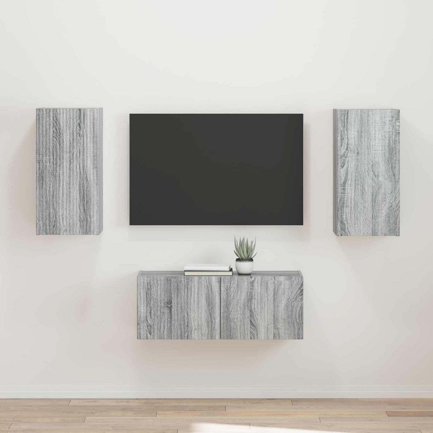 Tv-Meubelset Wandgemonteerd 2 Pcs Bewerkt Hout Grijs sonoma