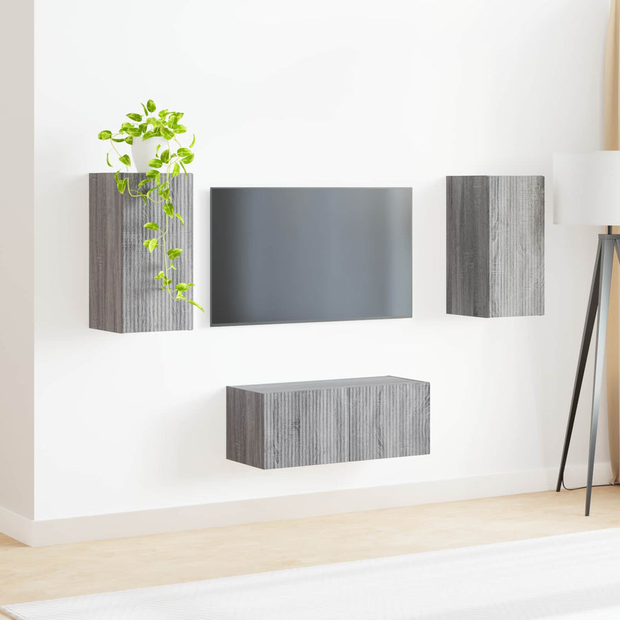 Tv-Meubelset Wandgemonteerd 2 Pcs Bewerkt Hout Grijs sonoma