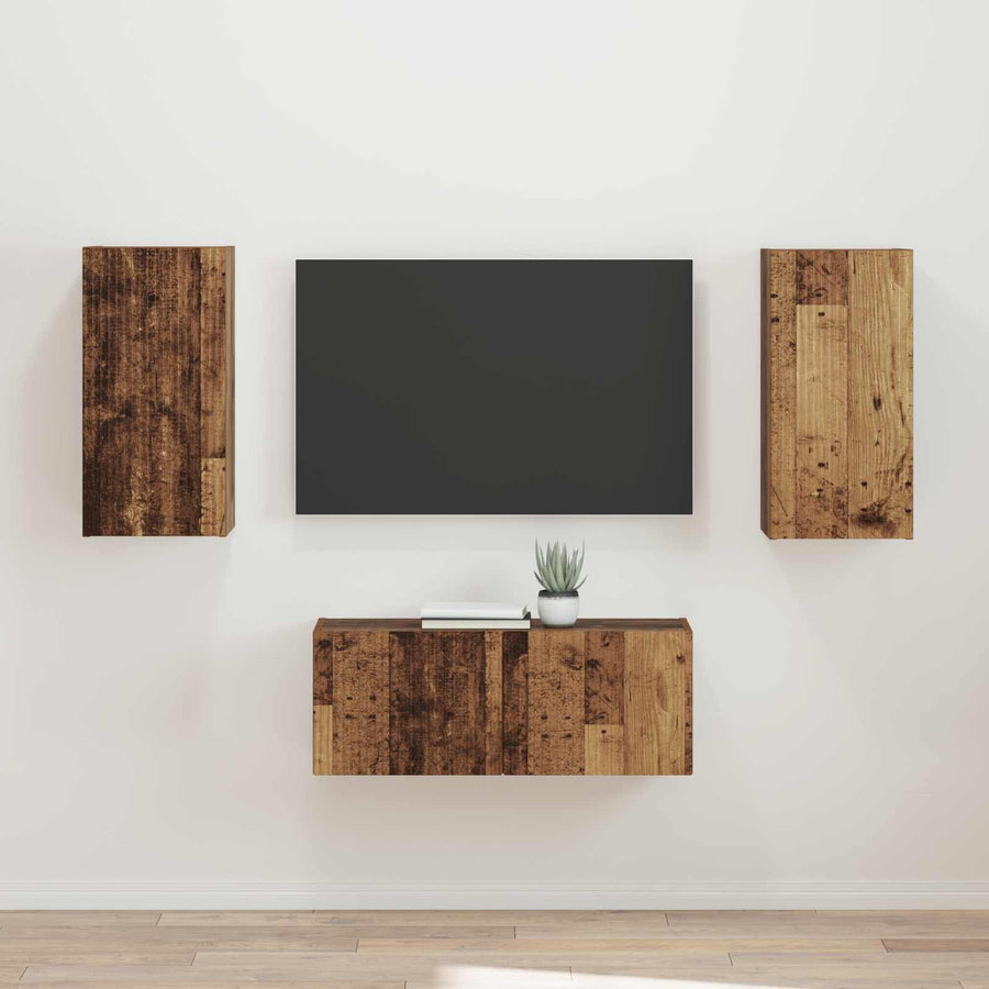 Tv-Meubelset Wandgemonteerd 2 Pcs Oudhout Bewerkt Hout Oud hout
