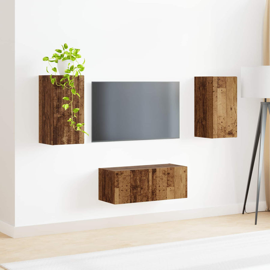 Tv-Meubelset Wandgemonteerd 2 Pcs Oudhout Bewerkt Hout Oud hout