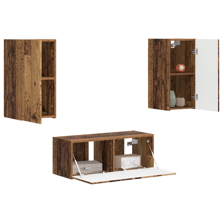 Tv-Meubelset Wandgemonteerd 2 Pcs Oudhout Bewerkt Hout Oud hout