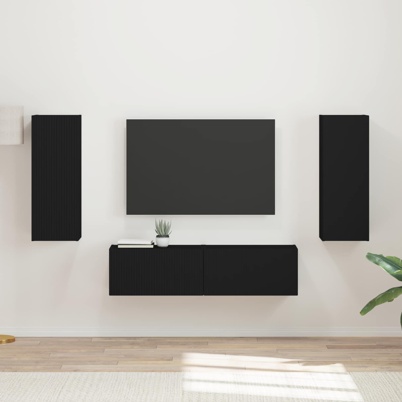 Tv-Meubelset Wandgemonteerd 2 Pcs Bewerkt Hout Zwart