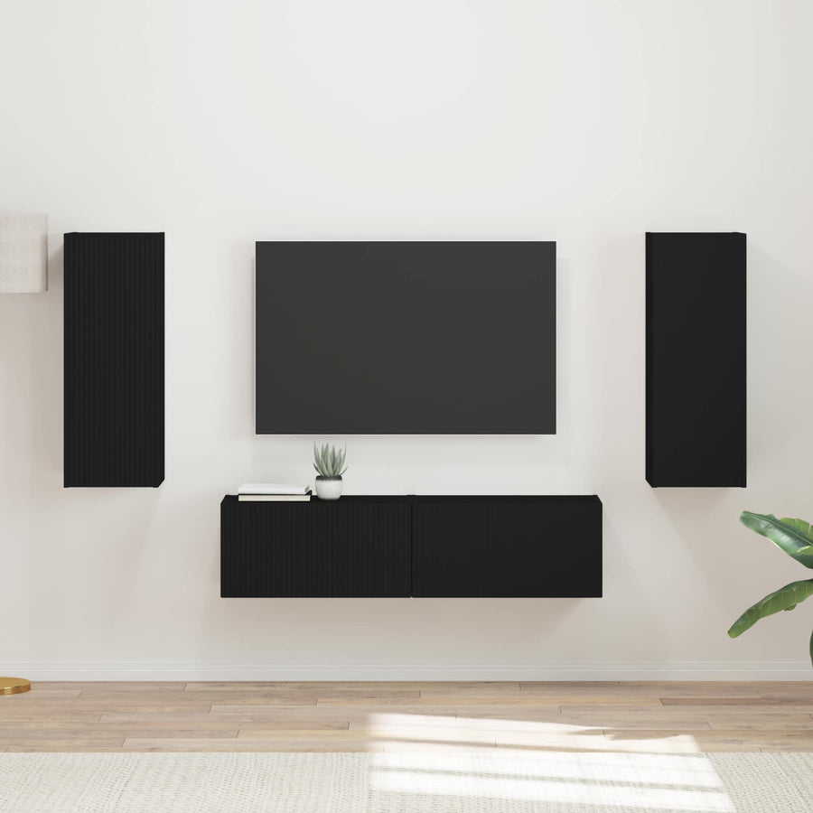 Tv-Meubelset Wandgemonteerd 2 Pcs Bewerkt Hout Zwart