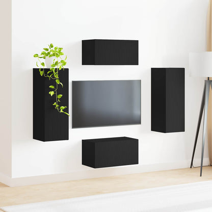 Tv-Meubelset Wandgemonteerd 2 Pcs Bewerkt Hout Zwart