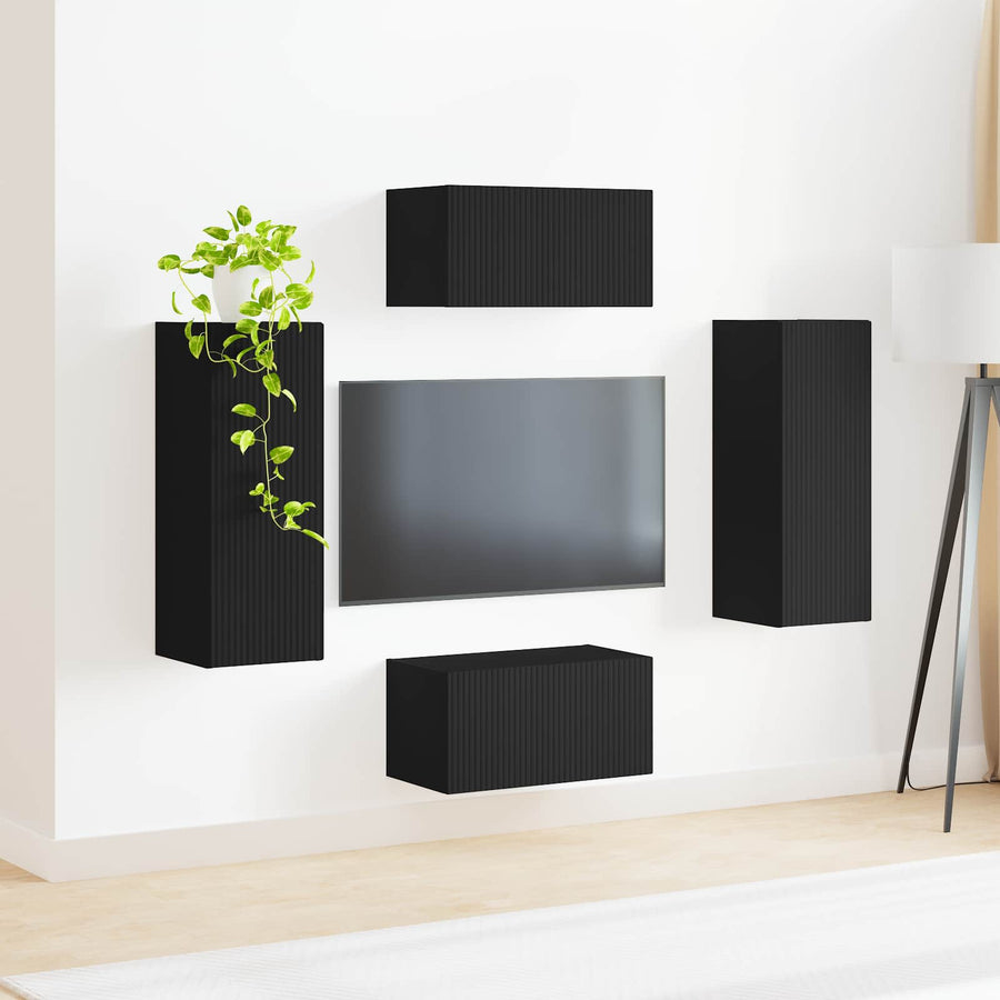 Tv-Meubelset Wandgemonteerd 2 Pcs Bewerkt Hout Zwart
