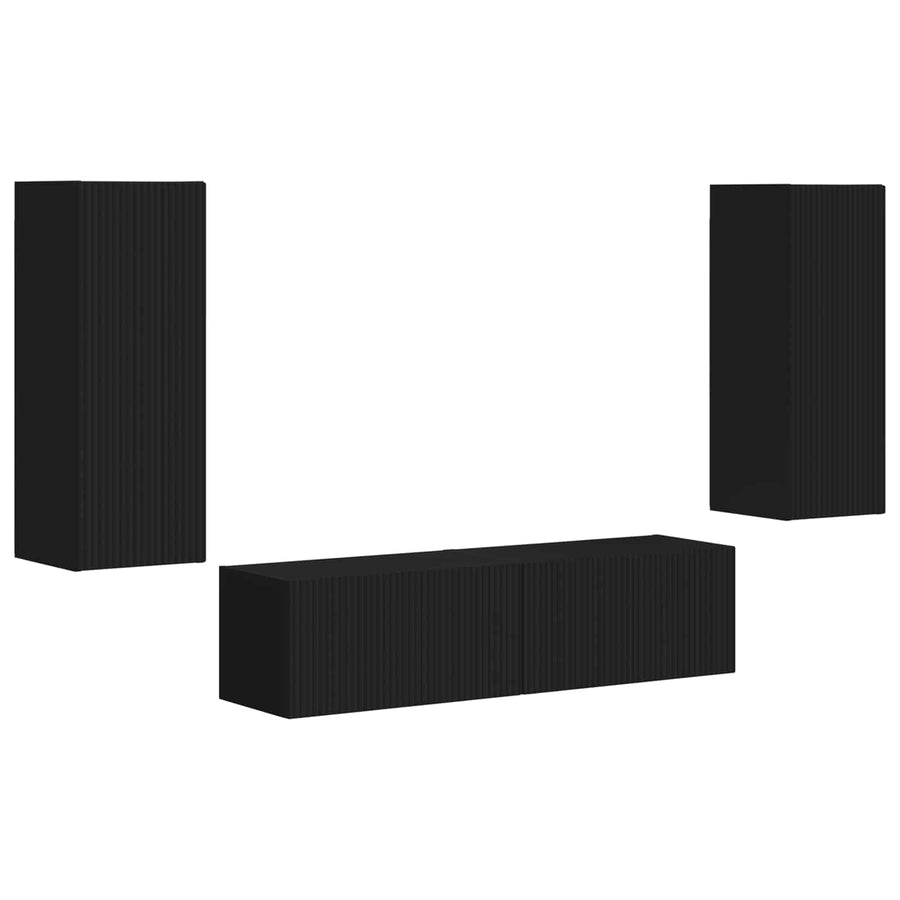 Tv-Meubelset Wandgemonteerd 2 Pcs Bewerkt Hout Zwart