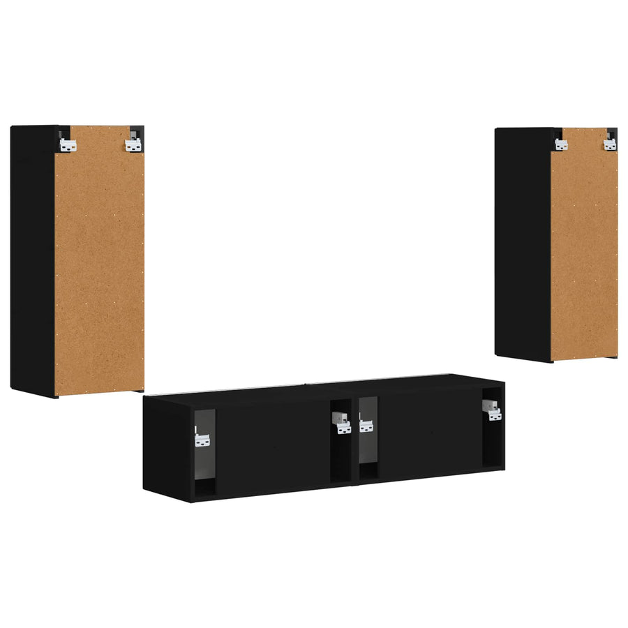 Tv-Meubelset Wandgemonteerd 2 Pcs Bewerkt Hout Zwart