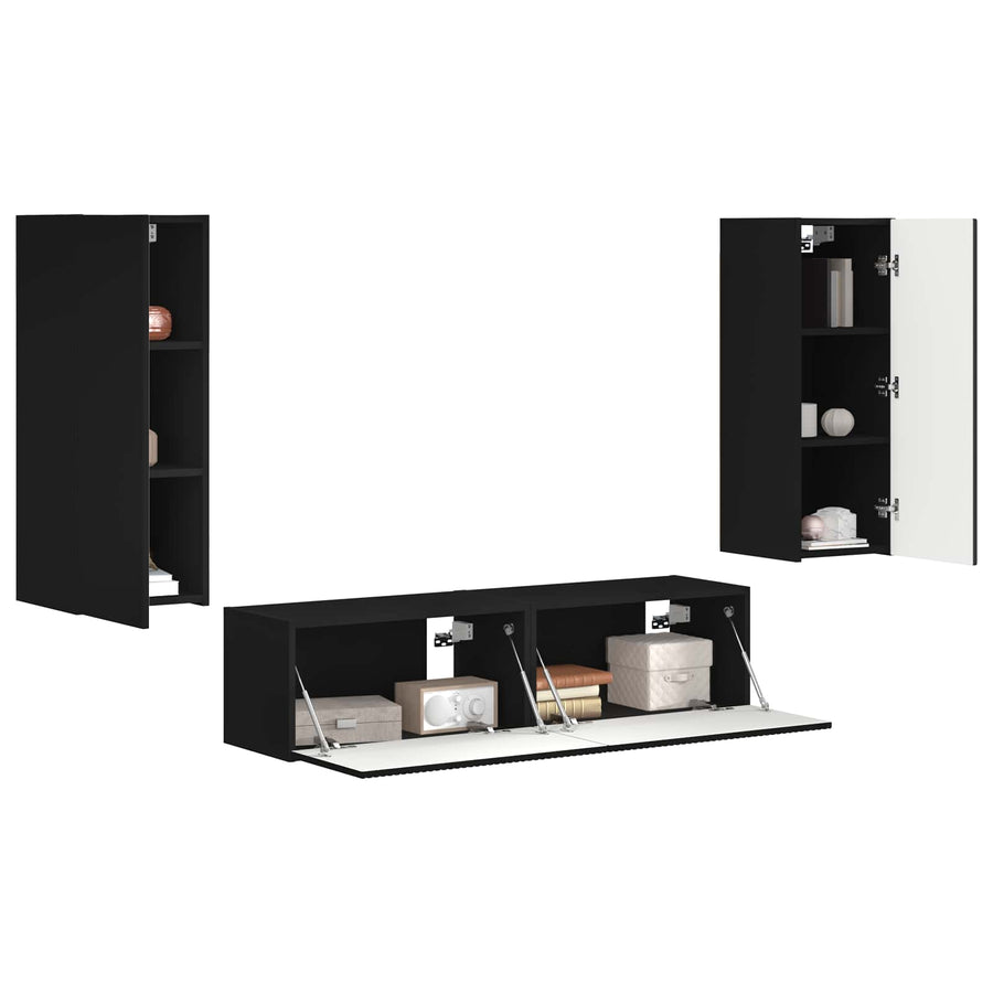 Tv-Meubelset Wandgemonteerd 2 Pcs Bewerkt Hout Zwart