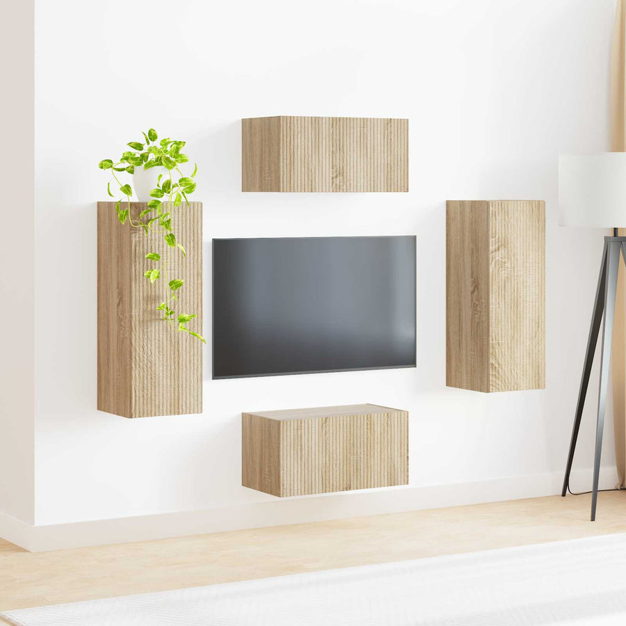 Tv-Meubelset Wandgemonteerd 2 Pcs Sonoma Eiken Bewerkt Hout