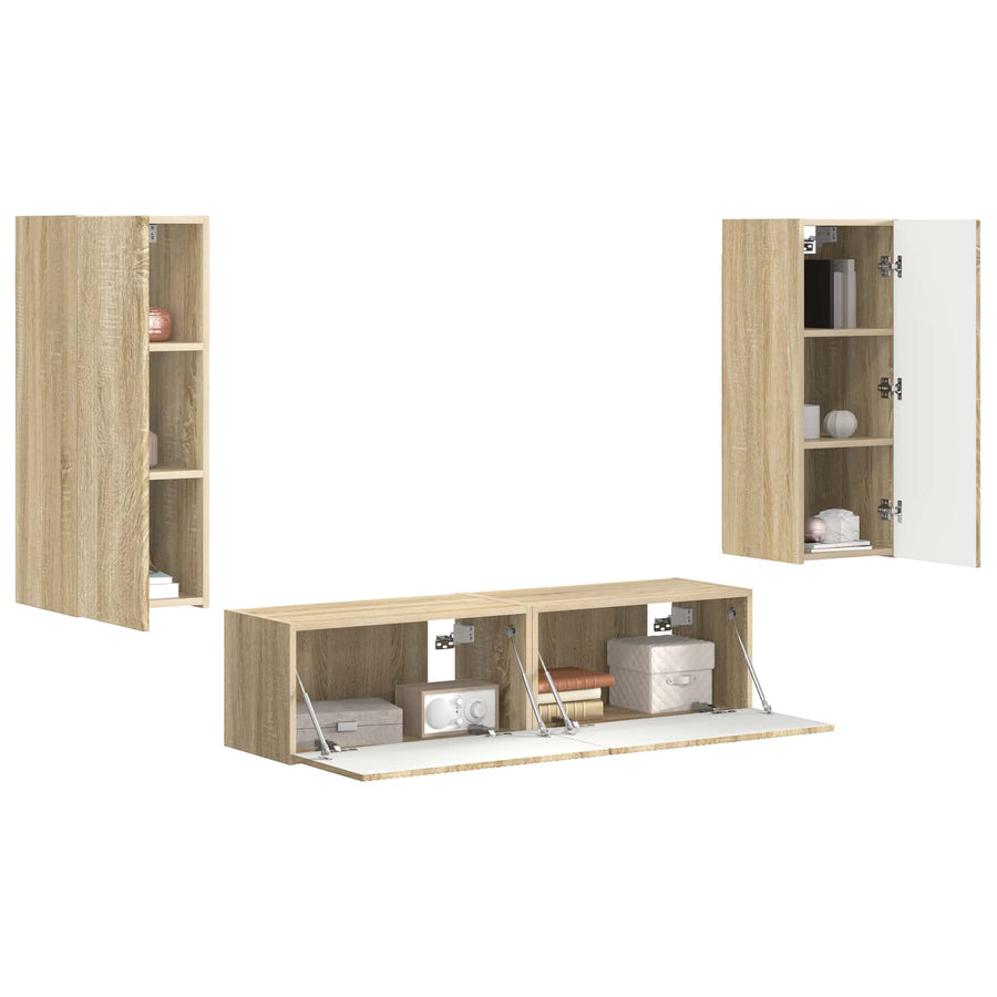Tv-Meubelset Wandgemonteerd 2 Pcs Sonoma Eiken Bewerkt Hout