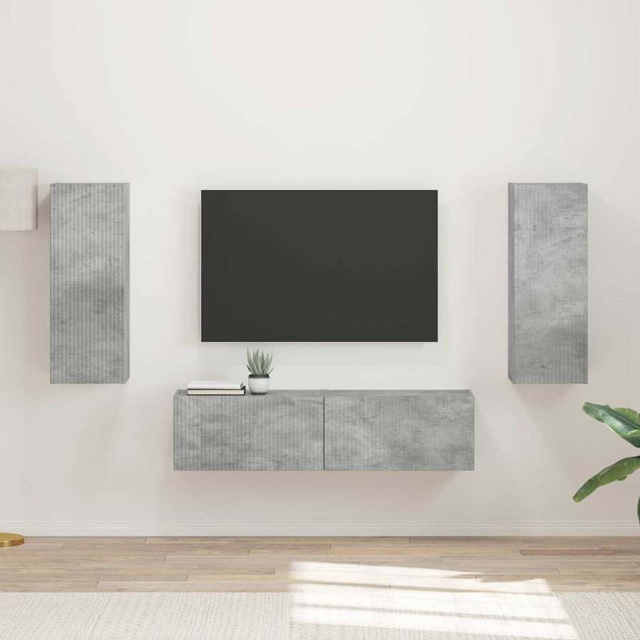 Tv-Meubelset Wandgemonteerd 2 Pcs Beton Grijs Bewerkt Hout Betongrijs