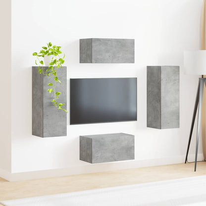 Tv-Meubelset Wandgemonteerd 2 Pcs Beton Grijs Bewerkt Hout Betongrijs