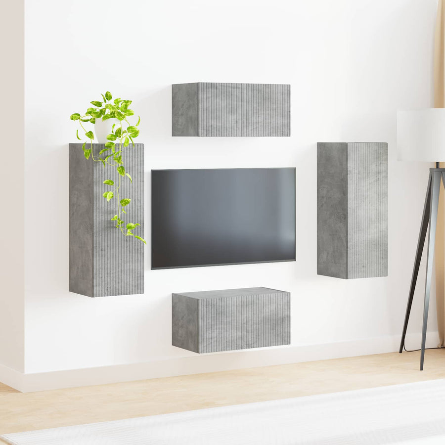 Tv-Meubelset Wandgemonteerd 2 Pcs Beton Grijs Bewerkt Hout Betongrijs