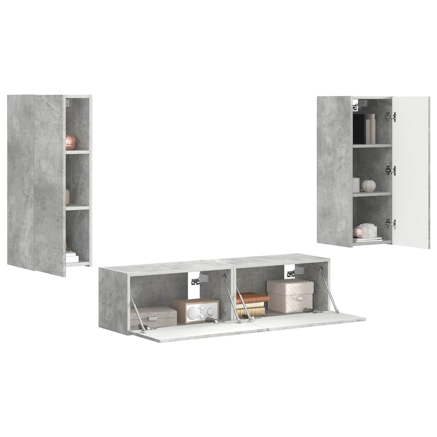 Tv-Meubelset Wandgemonteerd 2 Pcs Beton Grijs Bewerkt Hout Betongrijs