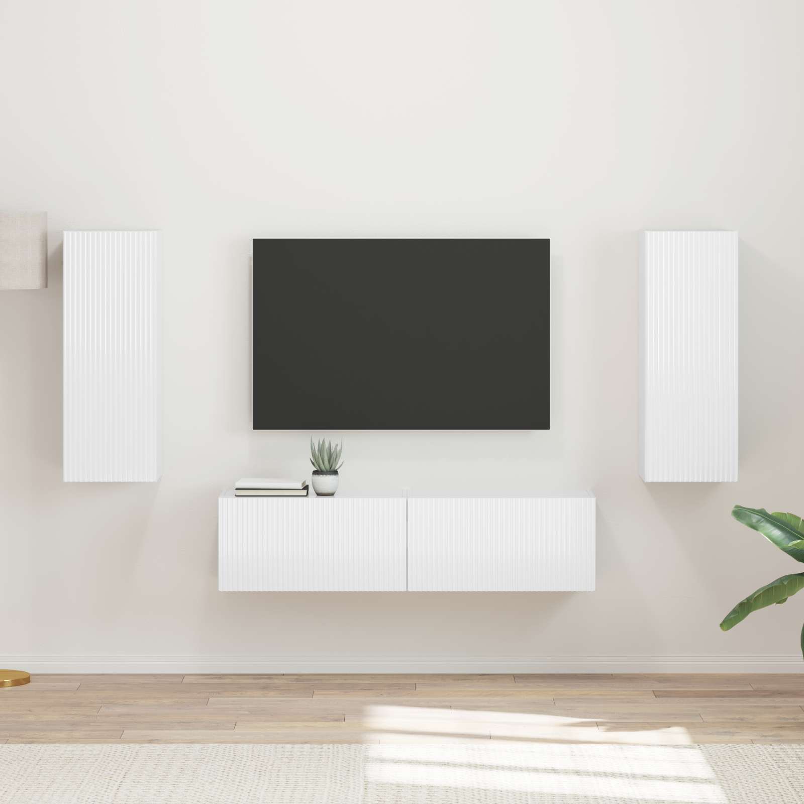 Tv-Meubelset Wandgemonteerd 2 Pcs Bewerkt Hout Hoogglans wit