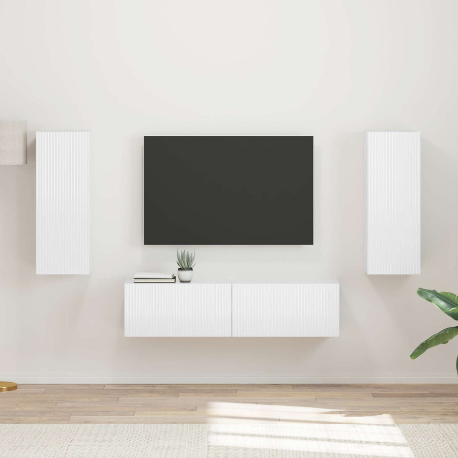 Tv-Meubelset Wandgemonteerd 2 Pcs Bewerkt Hout Hoogglans wit