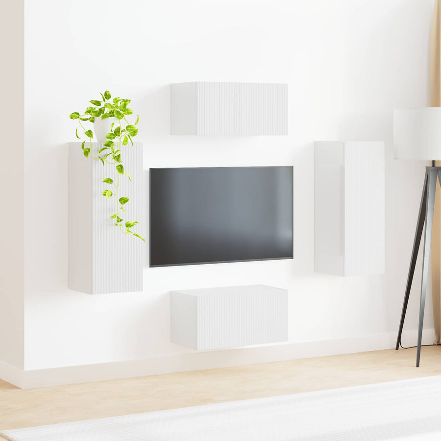 Tv-Meubelset Wandgemonteerd 2 Pcs Bewerkt Hout Hoogglans wit