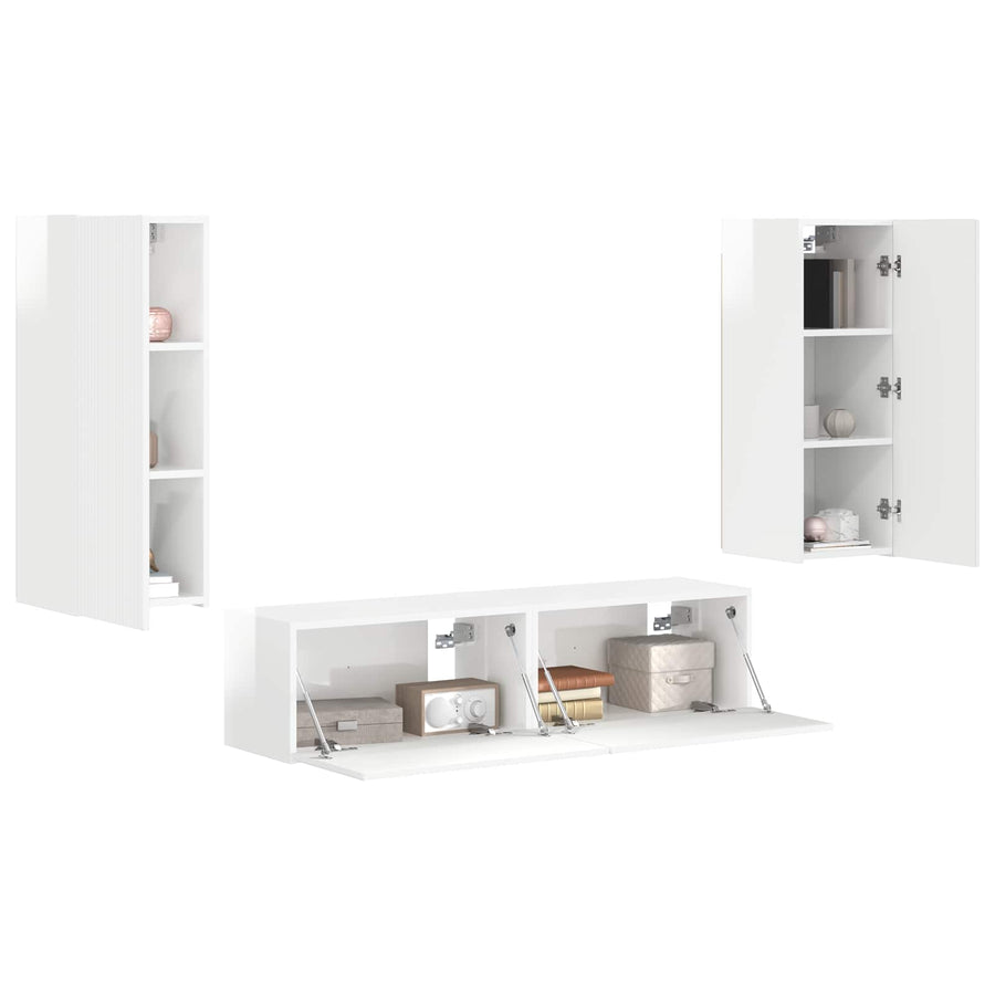 Tv-Meubelset Wandgemonteerd 2 Pcs Bewerkt Hout Hoogglans wit